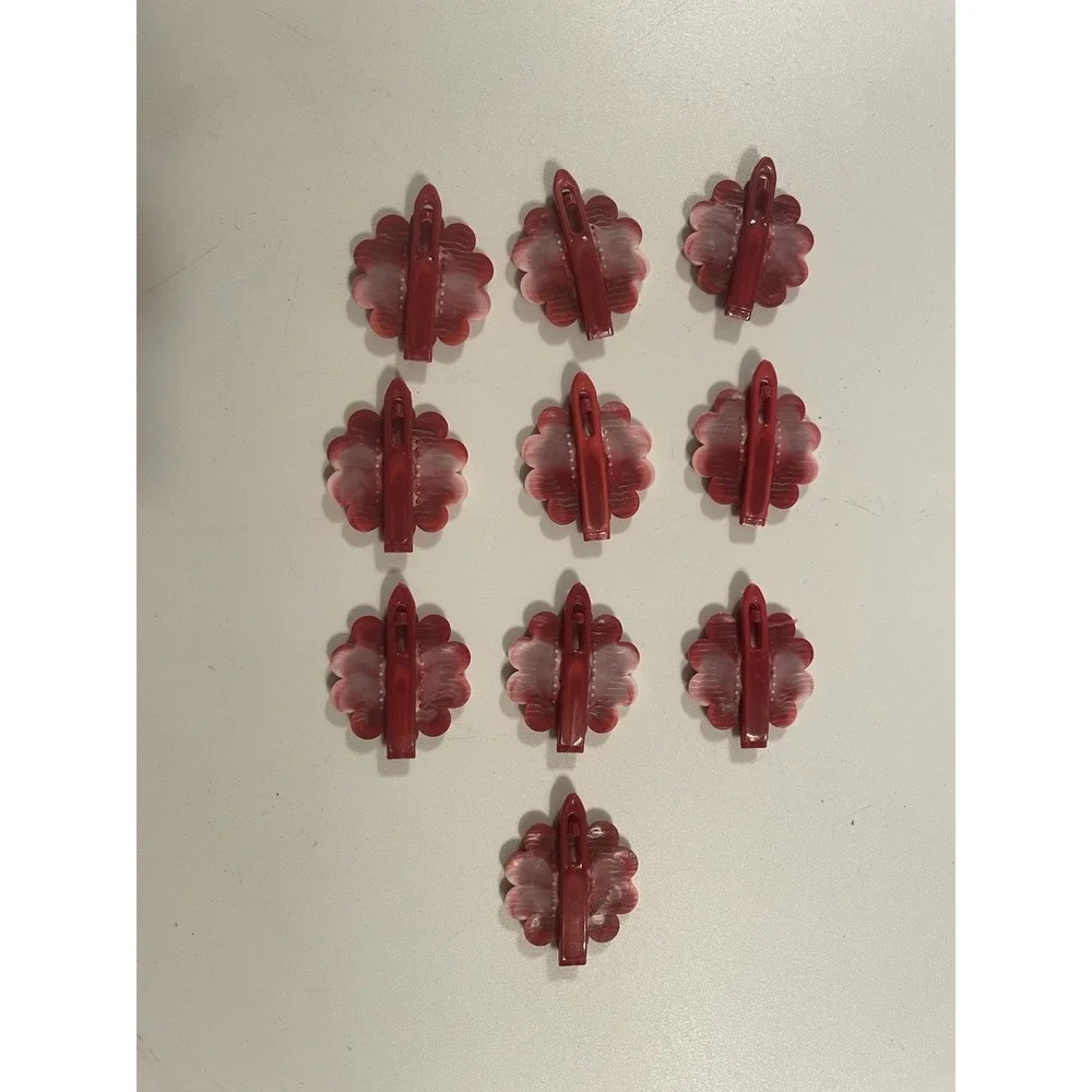 Vintage Lot Girl's Hair Clips Barettes Flowers Red White‎ Ombré Plastic 90's Y2K